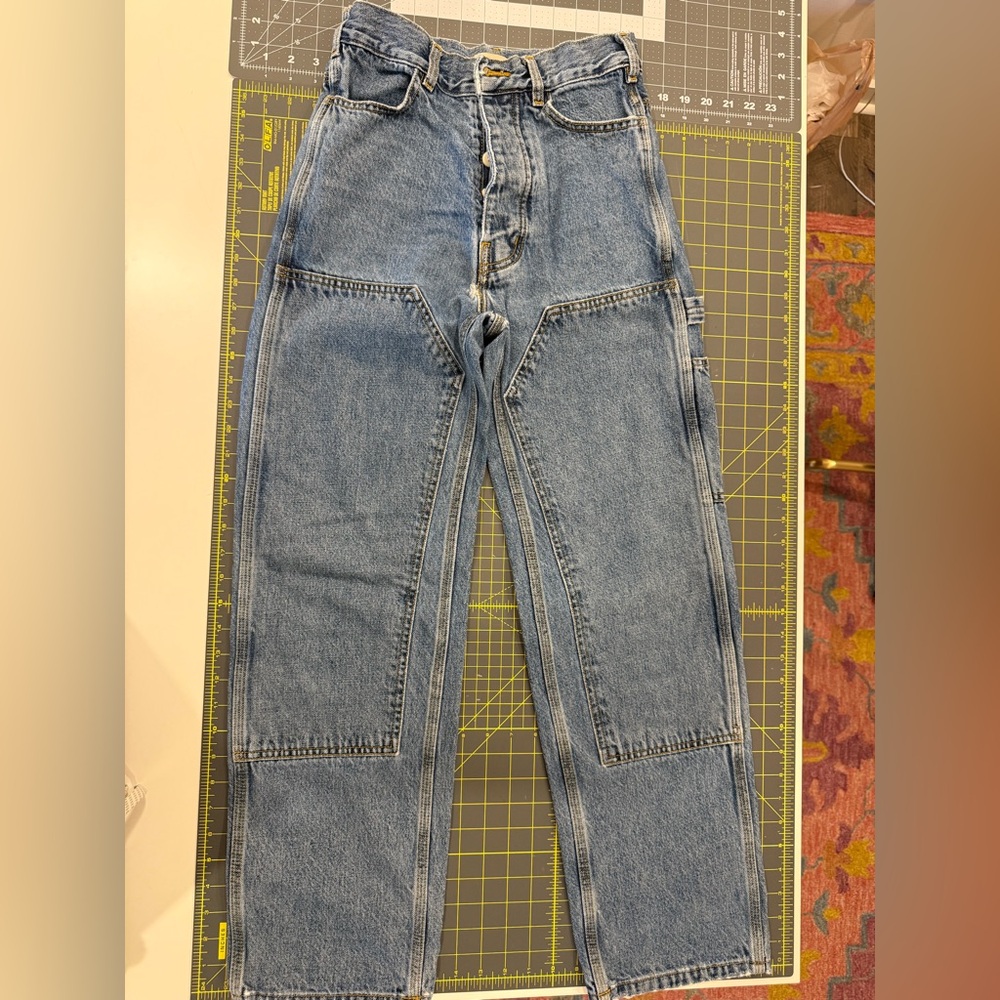 Jesse Kamm Cowboy Blue Denim Pants with Front Patch, size 6